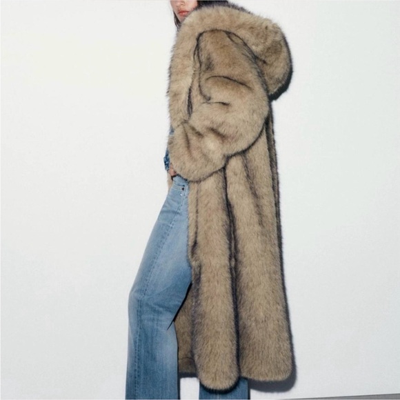 Zara- Tan Faux Fur Coat NWOT! - Picture 2 of 7